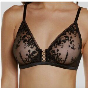 Simone Perele Women's Black Orphee Sheer Underwire Plunge Bra Size US 34C
